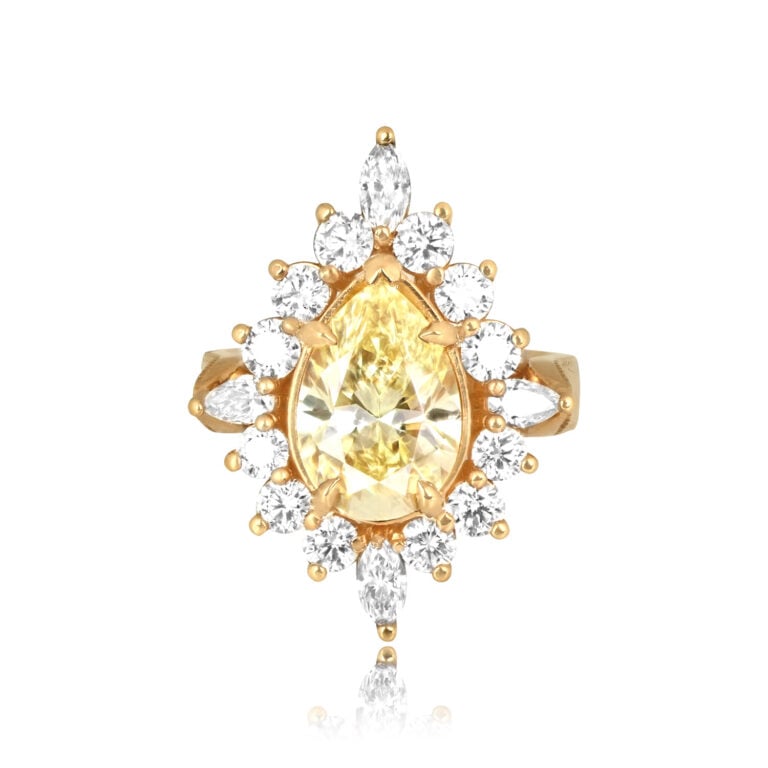 GIA 3.42ct Fancy Light Yellow Diamond Cluster Ladonia Ring